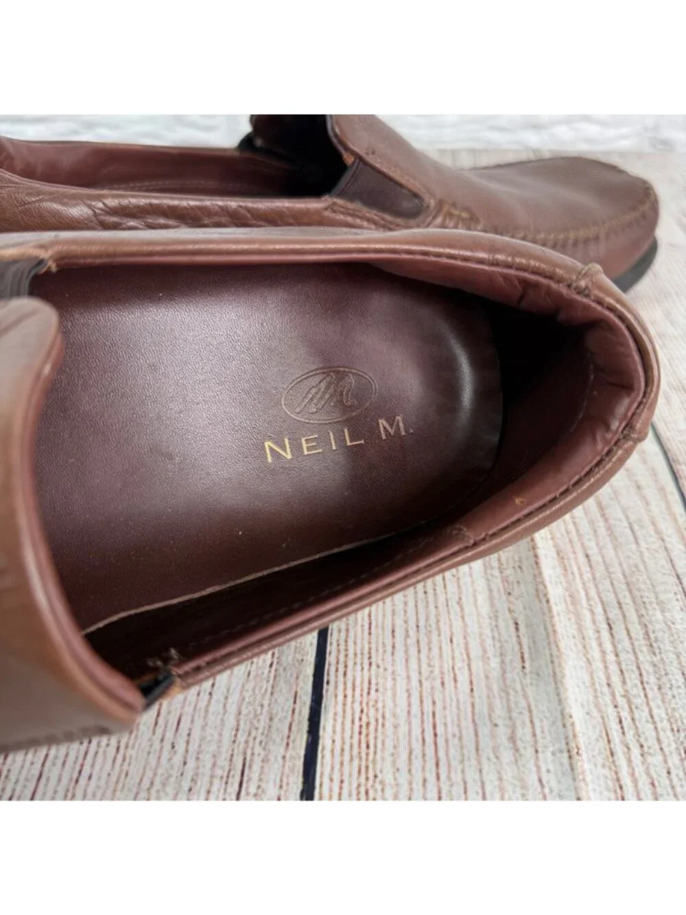 Neil M Mens Rome Loafers Walnut Brown Tumbled Leather Slip On Shoes Size 11D